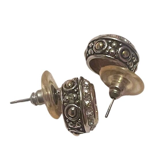 Yurman Style Citrine Color Crystal And Rhinestone Stud Silver Pierced Earrings - Picture 2 of 2